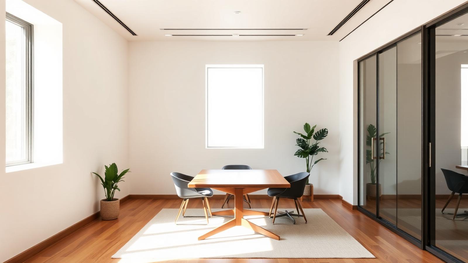 Minimalist professional office interior with natural light