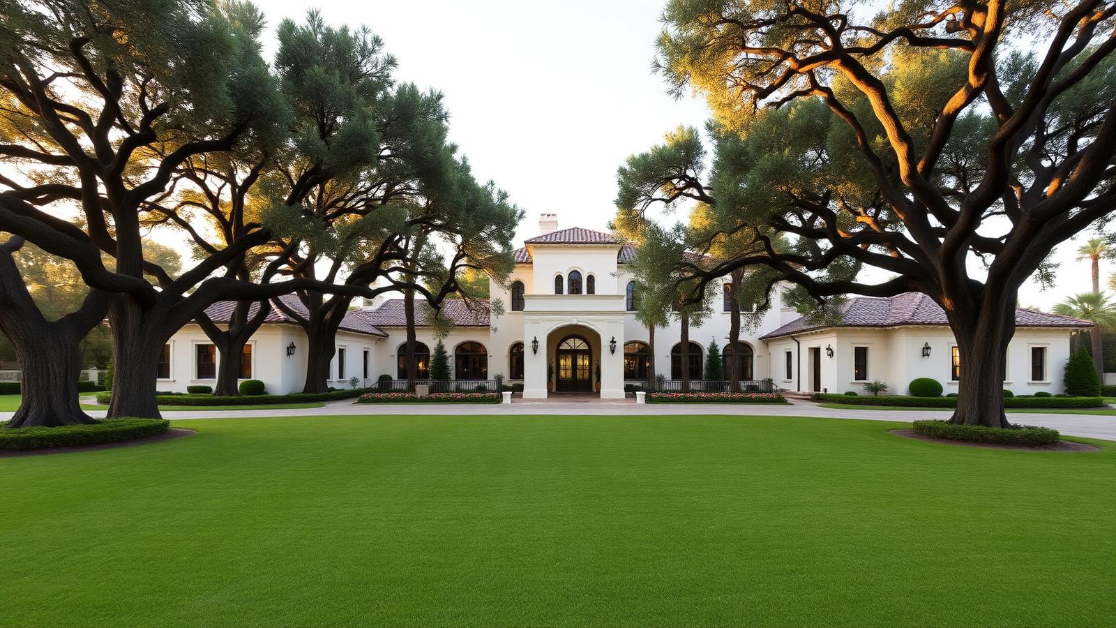 Family estate at the end of a tree-lined drive
